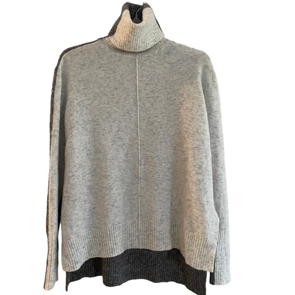 Athleta Two Tone Gray Merino Wool Blend Solid Turtleneck Ribbed Sweater Size S